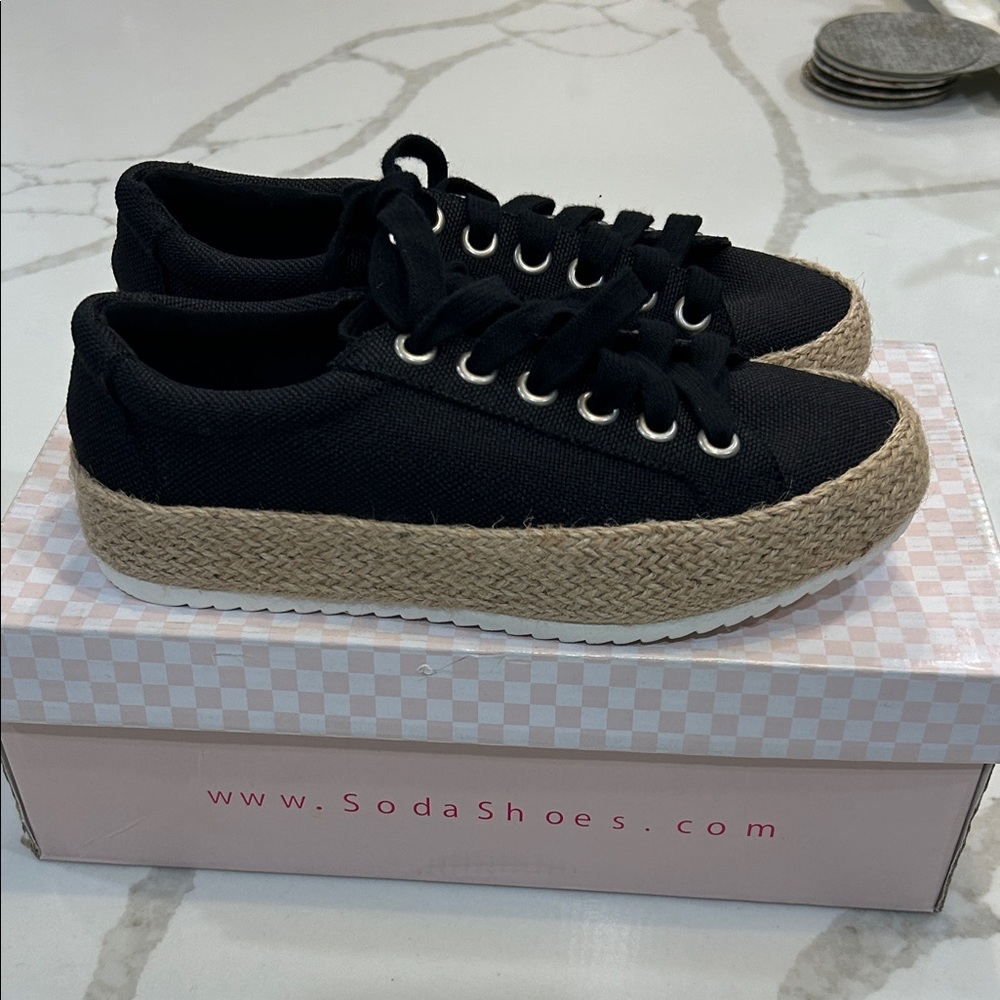Soda Black Canvas Sneakers with Jute Sole